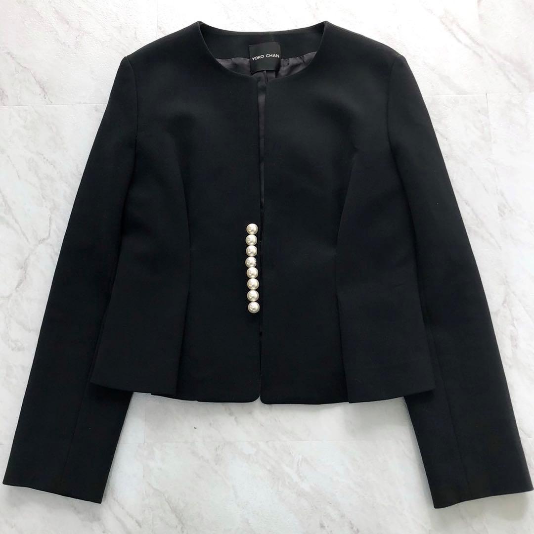 ✨美品✨ヨーコチャン パールジャケット ノーカラー Lサイズ ブラック