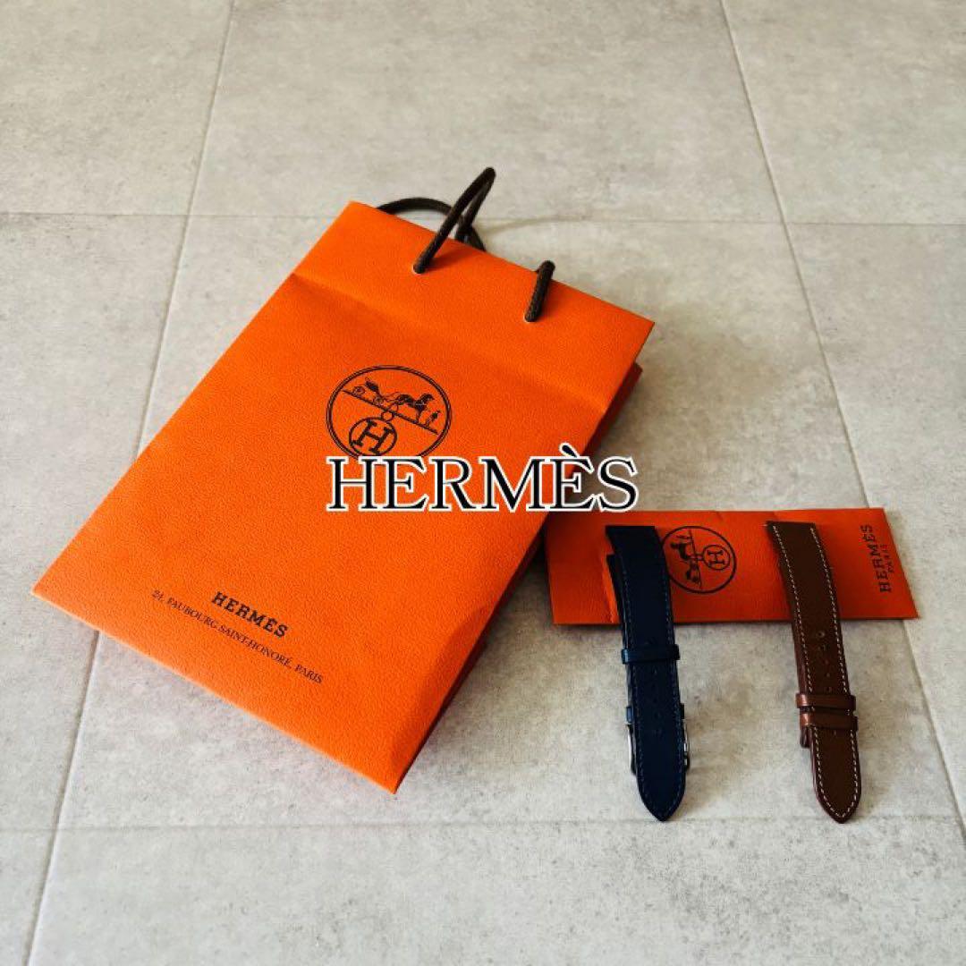 エルメス　ケープコッド　CC1.710　純正レザーベルト　ネイビー　ブラウン