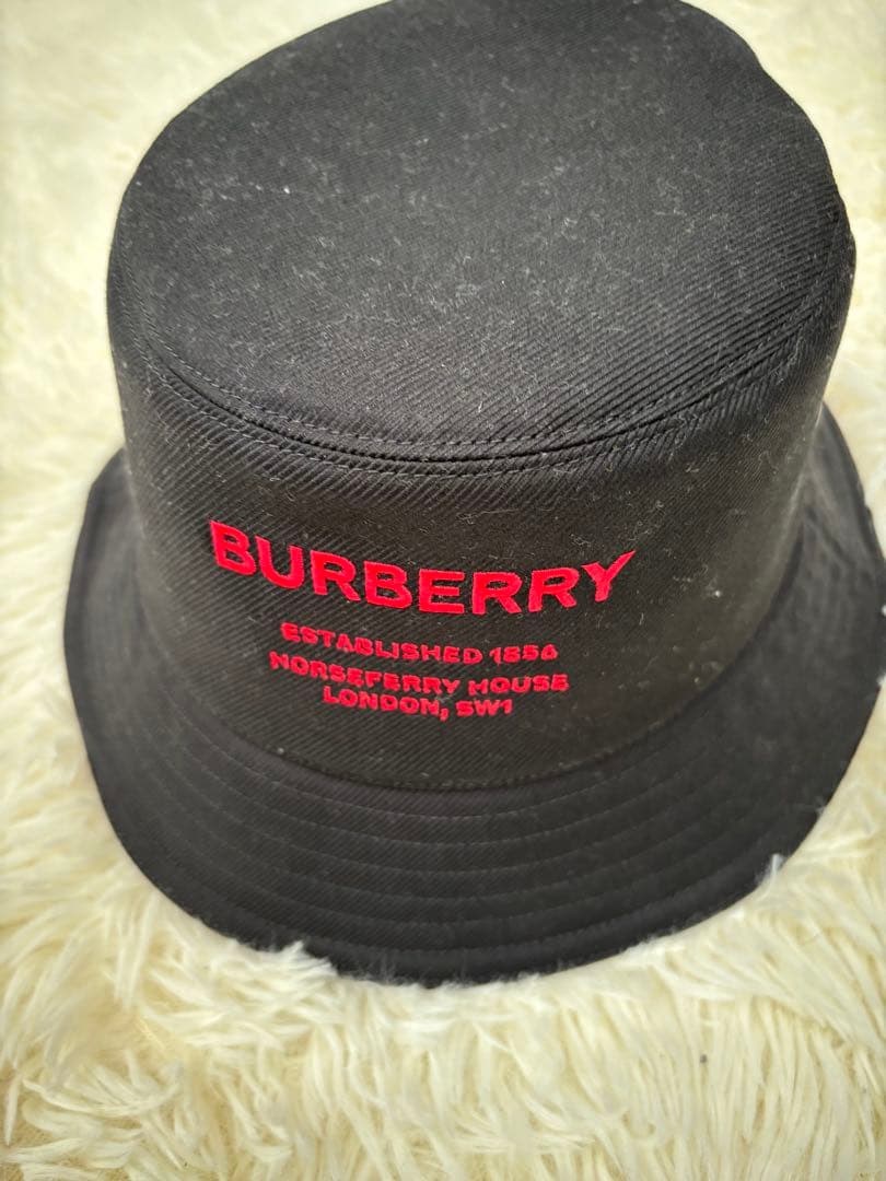 美品✨BURBERRY バーバリー バケットハット 黒 ロゴ バケハ M