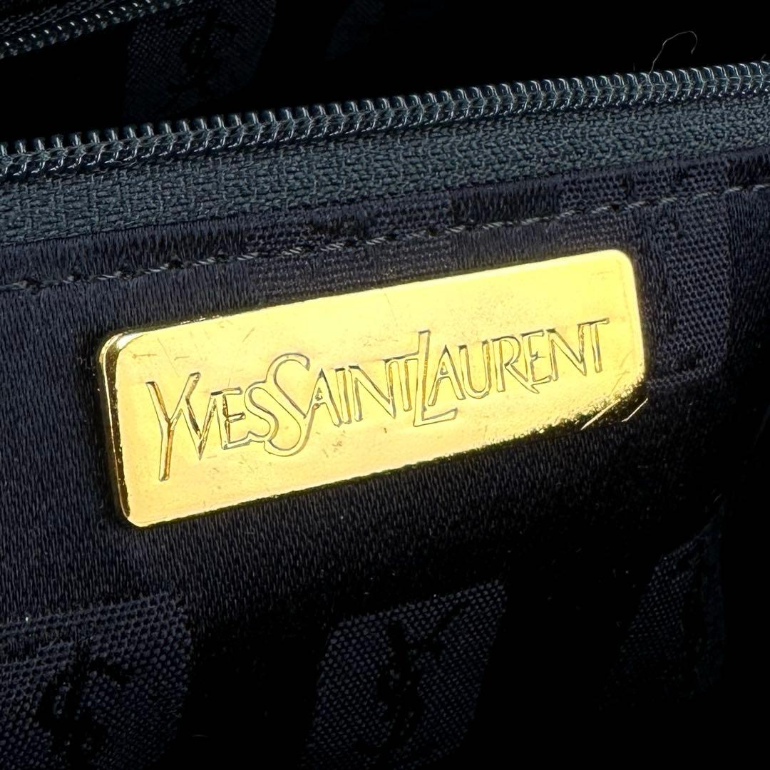 【美品】イヴサンローラン　ワンショルダー　肩掛け　ステッチ　クロコ　レザー　紺色