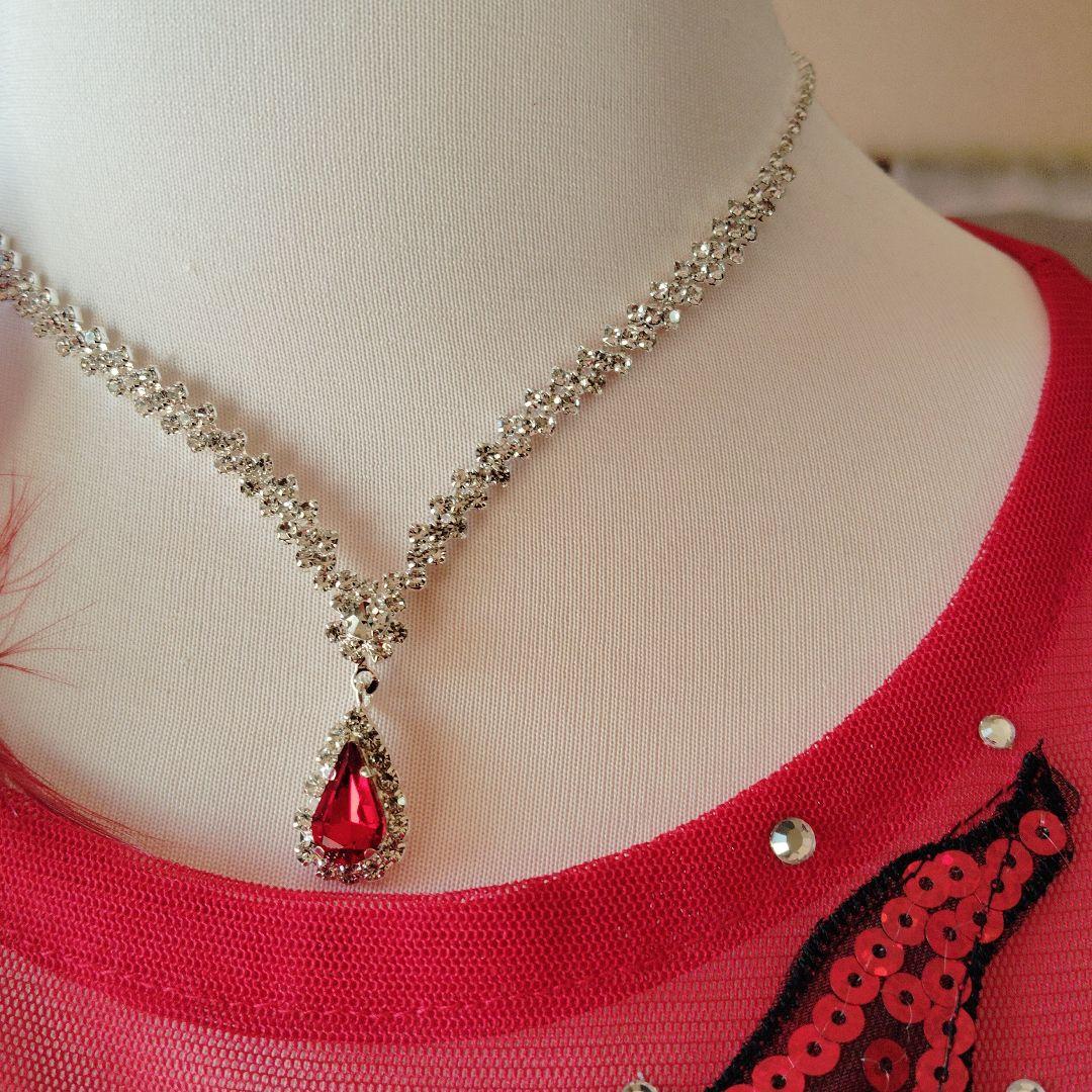 極可愛ピンク社交ダンスドレス ネックレス、ピアスセット付