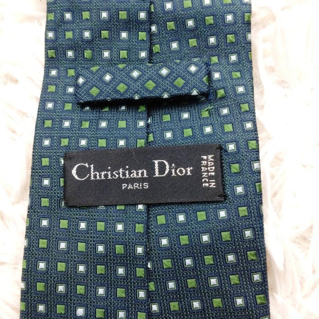 クリスチャンディオール 高級シルクネクタイ 総柄 モスグリーン