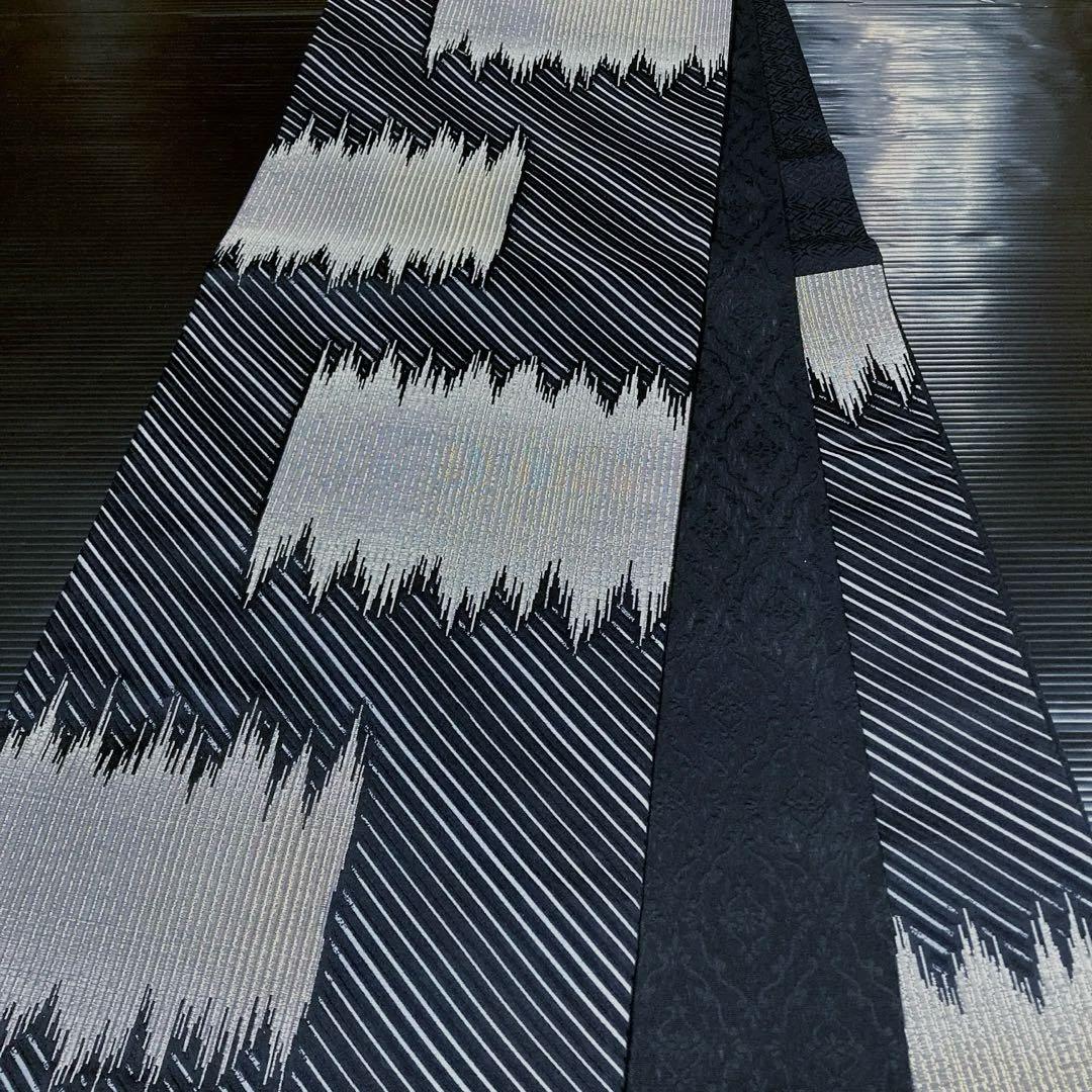 専用ページ　正絹　六通袋帯【抽象模様　斜めライン　黒】