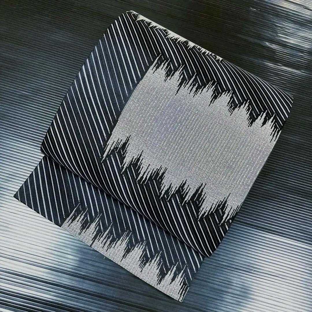 専用ページ　正絹　六通袋帯【抽象模様　斜めライン　黒】