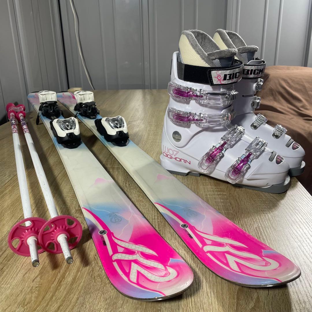 K2 136cm BIGHORN23/23.5cmストック付きスキーセット