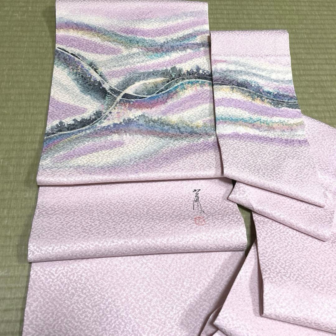 正絹　作家名落款あり　名古屋帯《抽象模様》