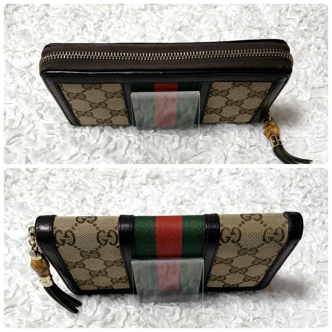 美品✨GUCCI GGキャンバス 長財布　ラウンド　シェリー　タッセル　バンブー