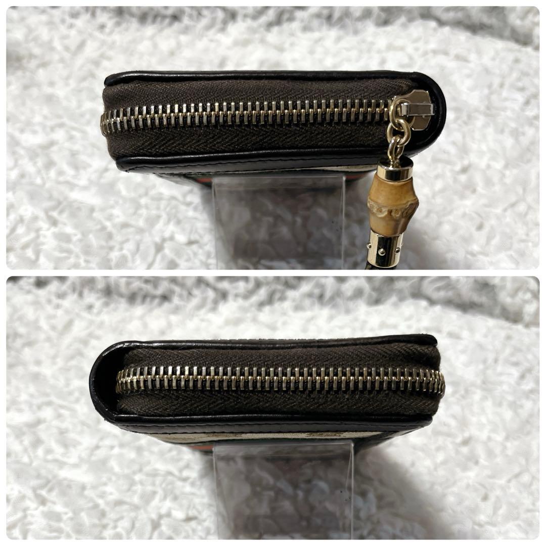 美品✨GUCCI GGキャンバス 長財布　ラウンド　シェリー　タッセル　バンブー