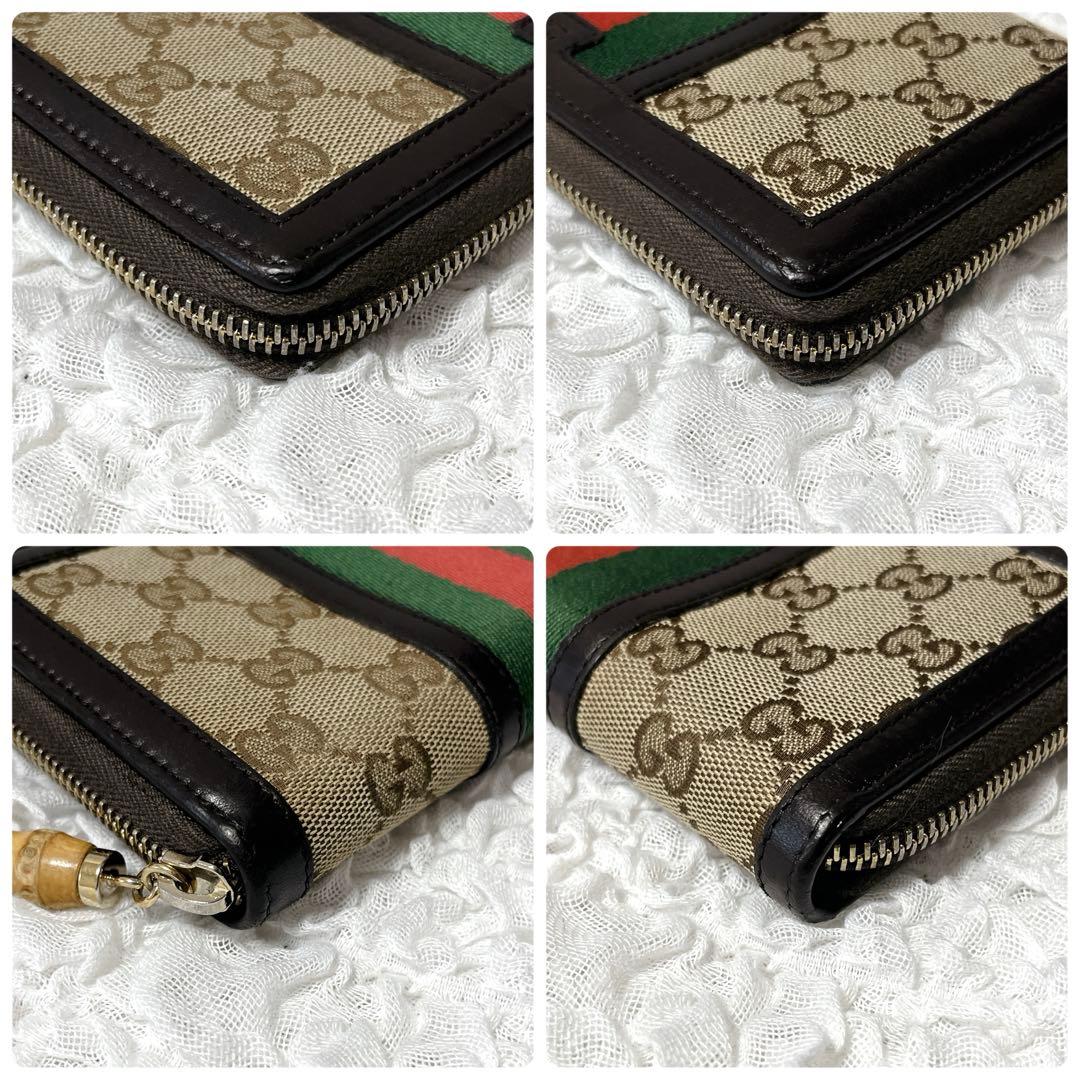 美品✨GUCCI GGキャンバス 長財布　ラウンド　シェリー　タッセル　バンブー