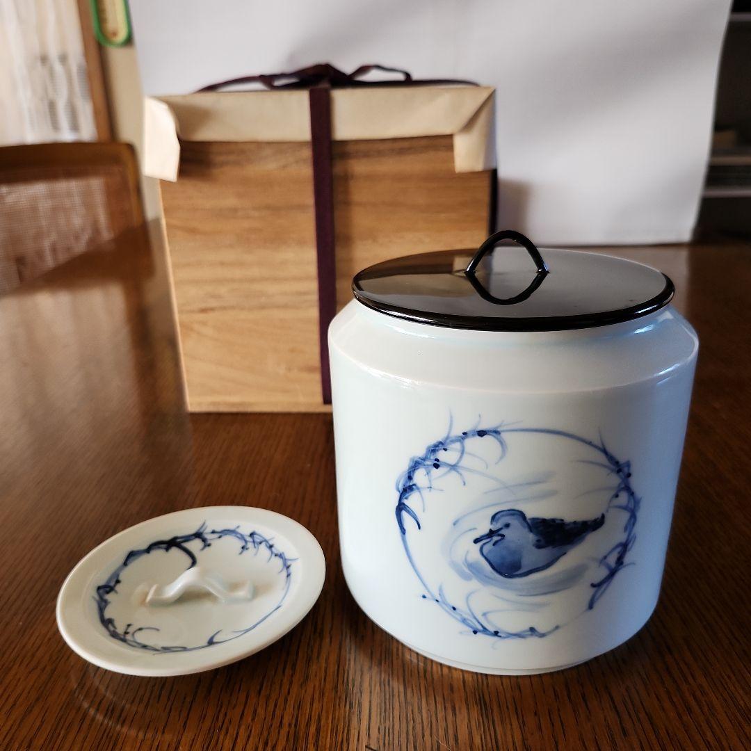 染付　 水差し 鳥の絵柄 木箱付き