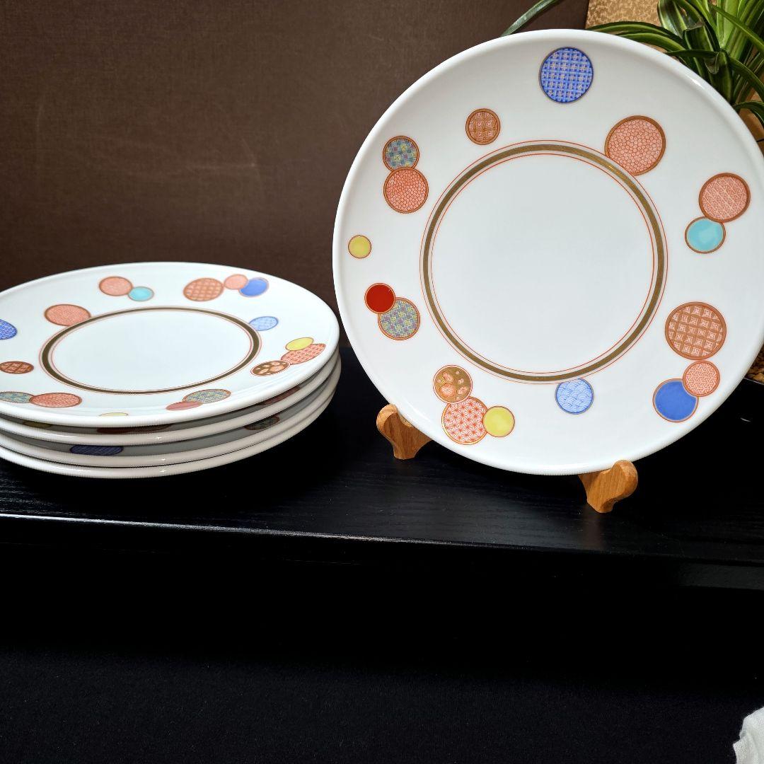 深川製磁　赤絵 丸紋　手毬　プレート　中皿　19.5cm 　5枚