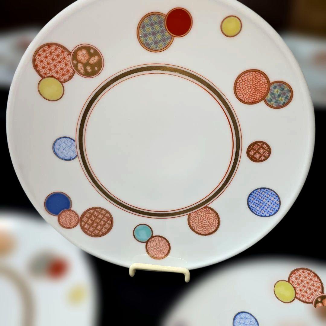 深川製磁　赤絵 丸紋　手毬　プレート　中皿　19.5cm 　5枚