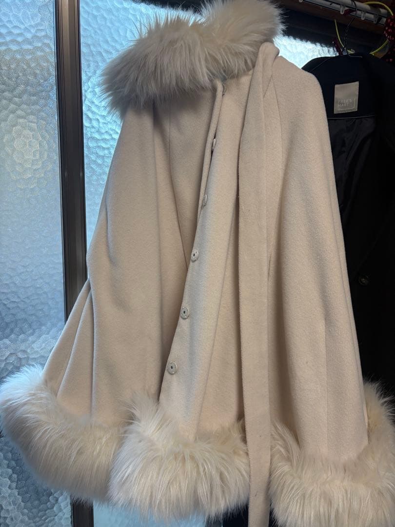 ベージュ フリース ポンチョ フード付き