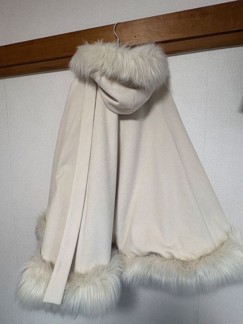 ベージュ フリース ポンチョ フード付き