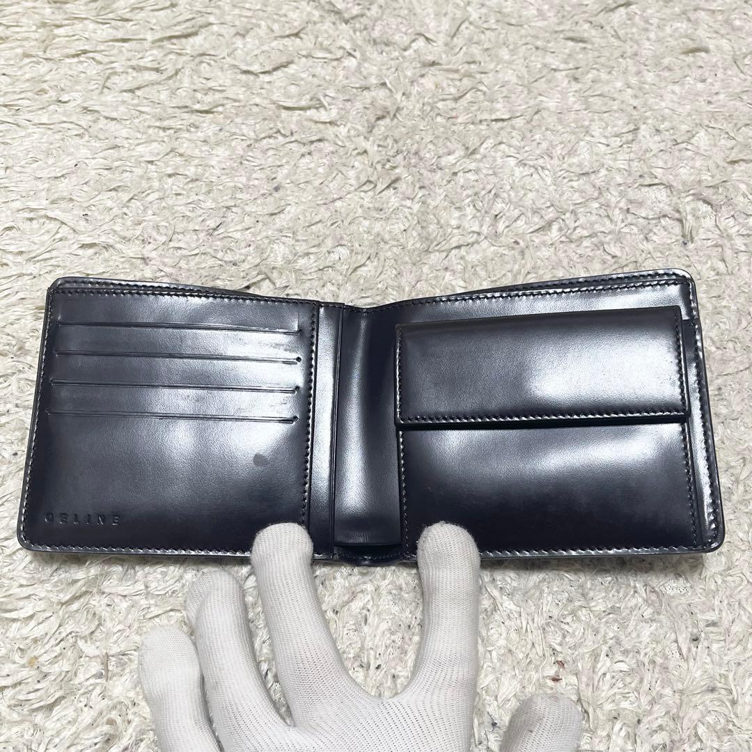 【良品】CELINE 折り財布　コンパクトウォレット　レザー　ロゴ金具　濃茶