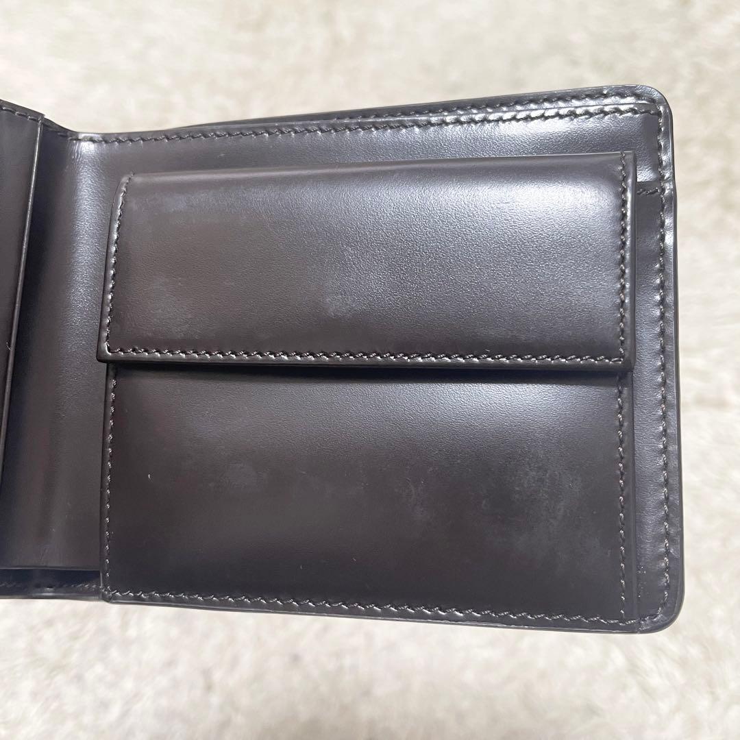 【良品】CELINE 折り財布　コンパクトウォレット　レザー　ロゴ金具　濃茶