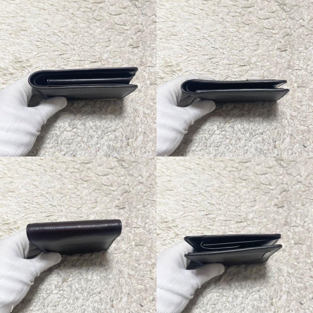 【良品】CELINE 折り財布　コンパクトウォレット　レザー　ロゴ金具　濃茶