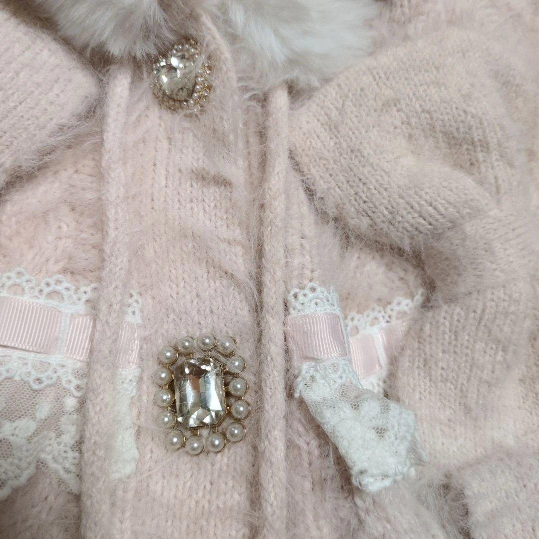 新品　リズリサ　ポンチョ　リボン　レース　ポンポン　ピンク