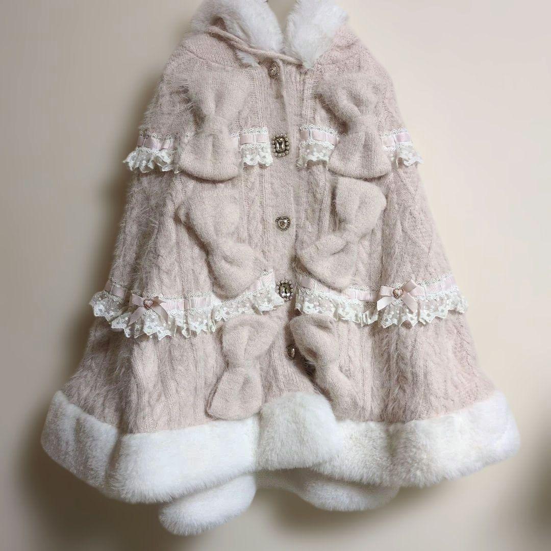 新品　リズリサ　ポンチョ　リボン　レース　ポンポン　ピンク