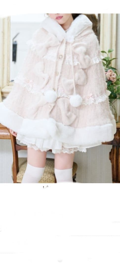 新品　リズリサ　ポンチョ　リボン　レース　ポンポン　ピンク