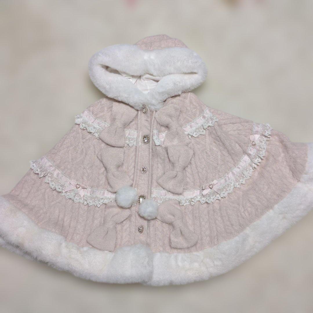 新品　リズリサ　ポンチョ　リボン　レース　ポンポン　ピンク