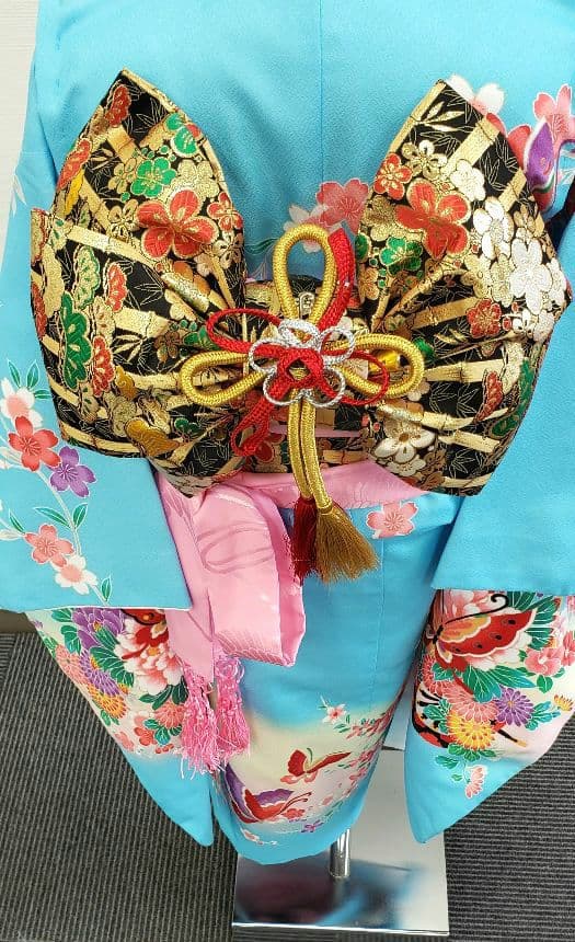 七五三　7歳　120cm　ポリエステル　水色 つくり帯