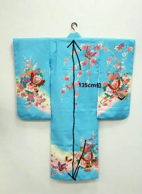 七五三　7歳　120cm　ポリエステル　水色 つくり帯