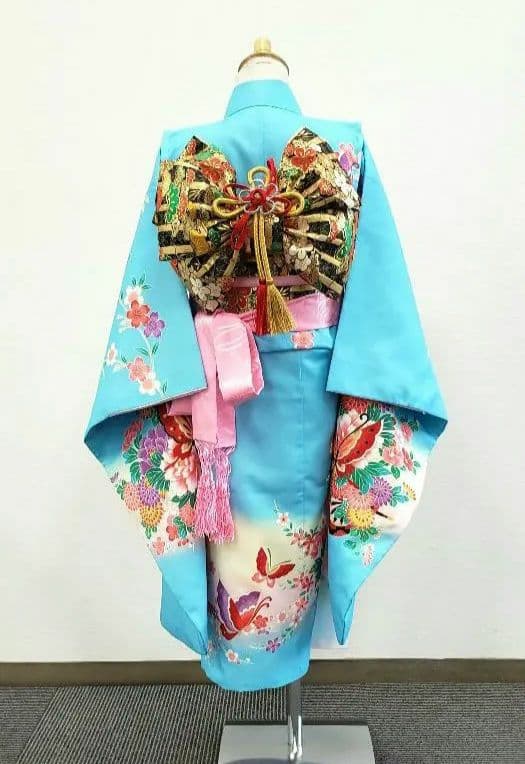 七五三　7歳　120cm　ポリエステル　水色 つくり帯