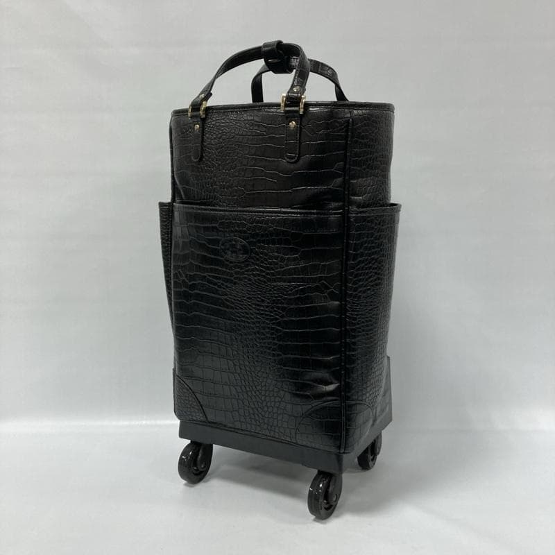 スワニー/クロコ型押し/4輪キャリーバッグ/ゴムタイヤ/トップオープン