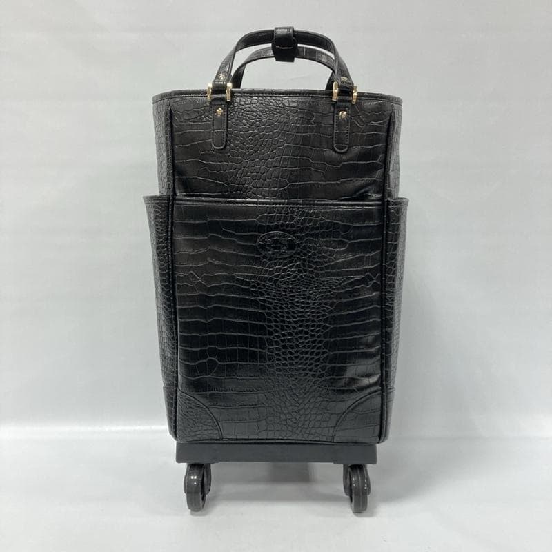 スワニー/クロコ型押し/4輪キャリーバッグ/ゴムタイヤ/トップオープン
