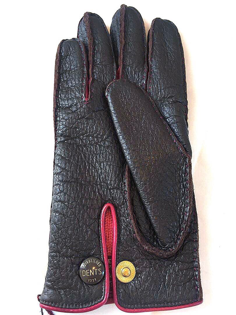 デンツＤＥＮＴＳ定価１２万希少猪豚ペッカリー革レザー＆カシミアニット手袋グローブ