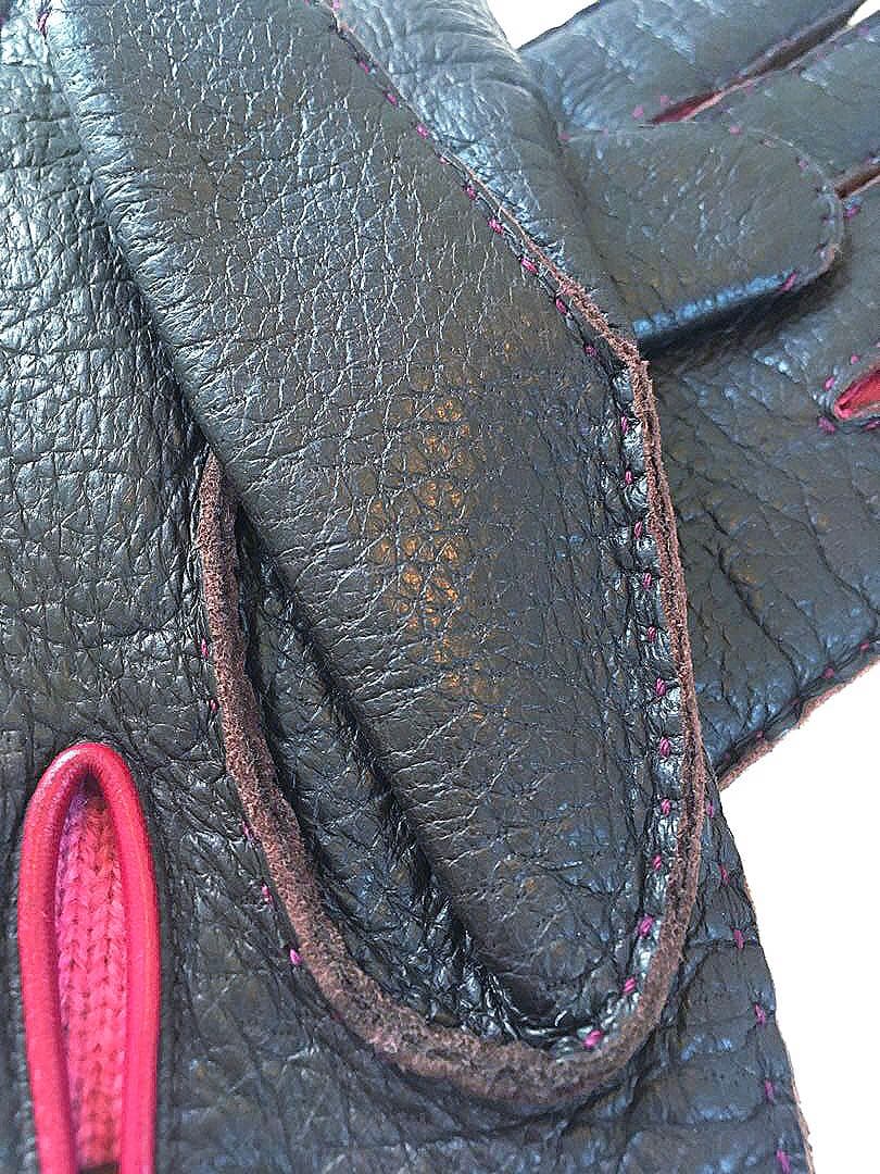 デンツＤＥＮＴＳ定価１２万希少猪豚ペッカリー革レザー＆カシミアニット手袋グローブ