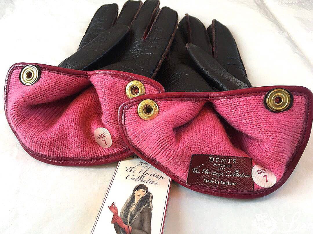 デンツＤＥＮＴＳ定価１２万希少猪豚ペッカリー革レザー＆カシミアニット手袋グローブ