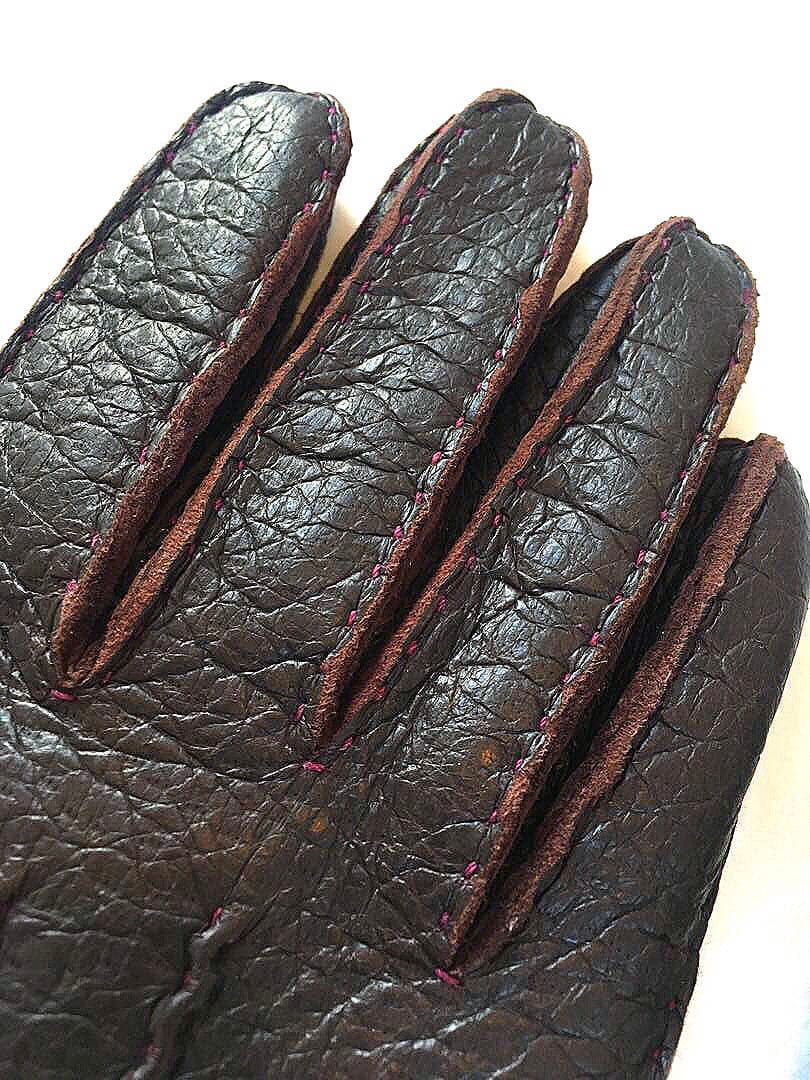 デンツＤＥＮＴＳ定価１２万希少猪豚ペッカリー革レザー＆カシミアニット手袋グローブ