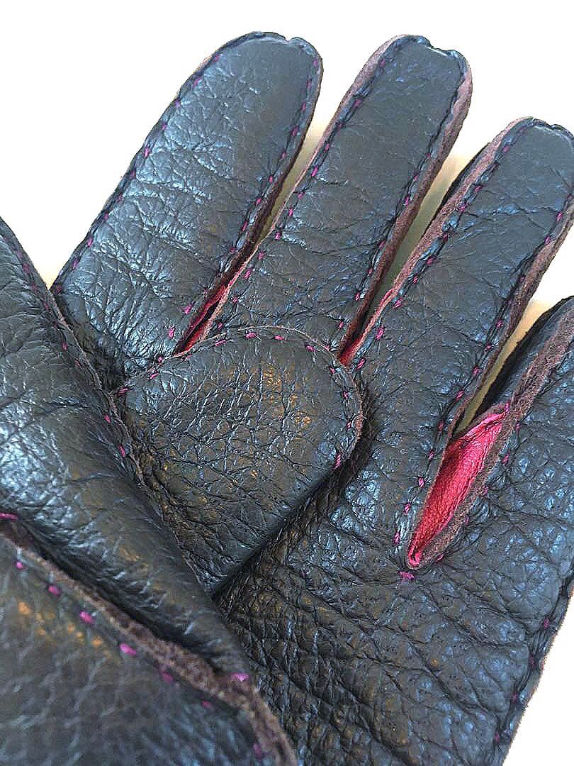 デンツＤＥＮＴＳ定価１２万希少猪豚ペッカリー革レザー＆カシミアニット手袋グローブ
