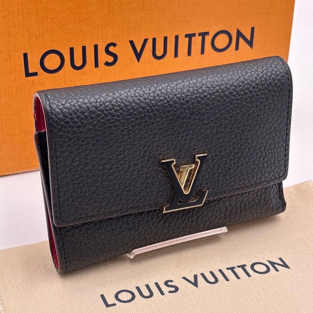 極美品 ルイヴィトン ポルトフォイユカプシーヌ 三つ折り ブラック M62157