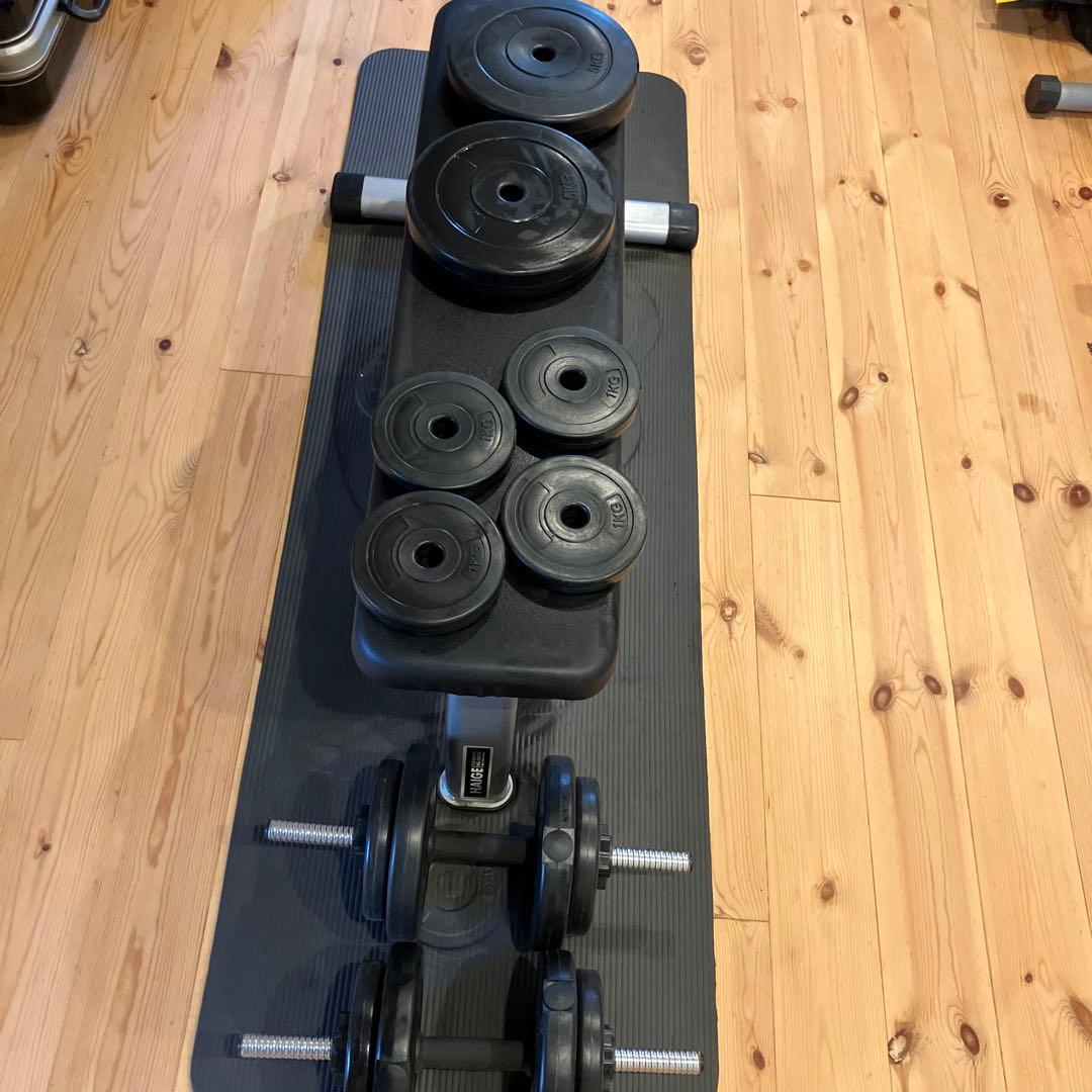 HAIGE フラットベンチ 最大耐荷重400kgと可変式ダンベルセット