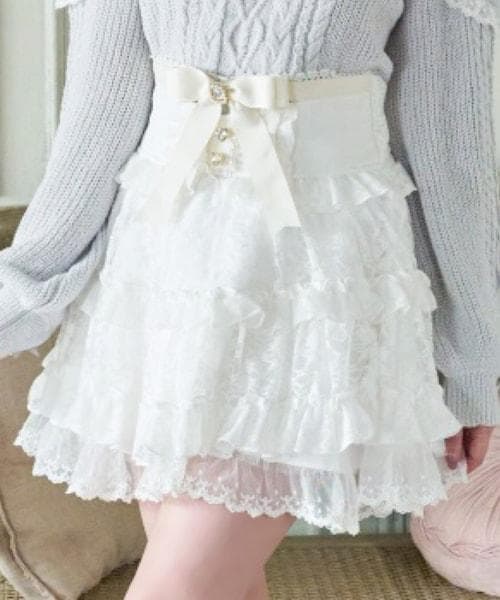 ‬LIZLISA リボンベルトチュールスカート ホワイト