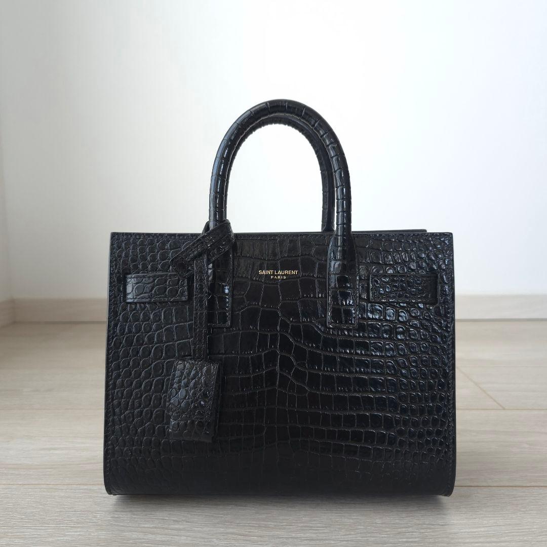 極美品【サンローラン】サックドジュール　ナノ　クロコエンボス　トートバッグ