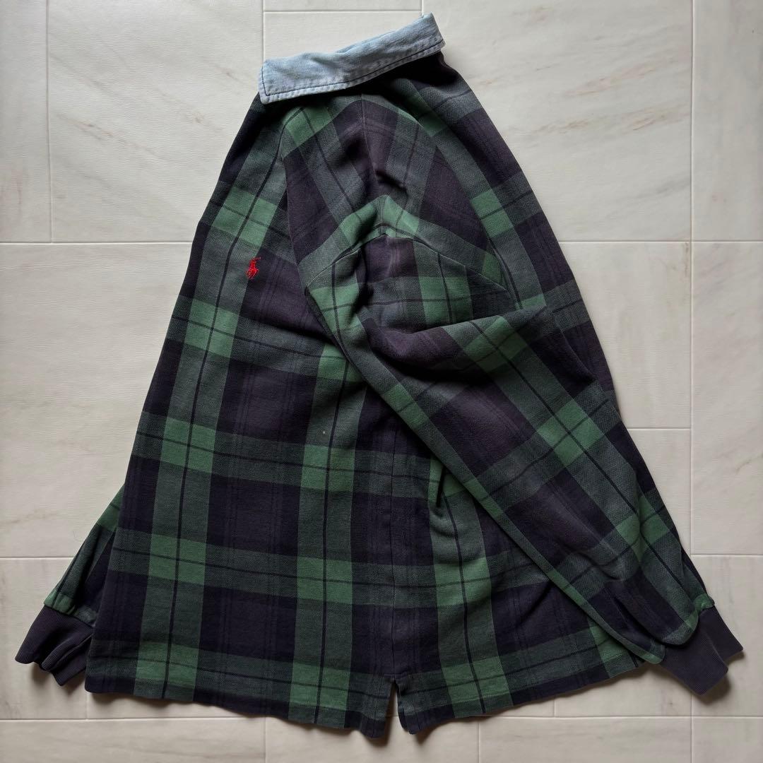 ポロバイラルフローレン ラガーシャツ 長袖 ブラックウォッチ デニム 異素材切替