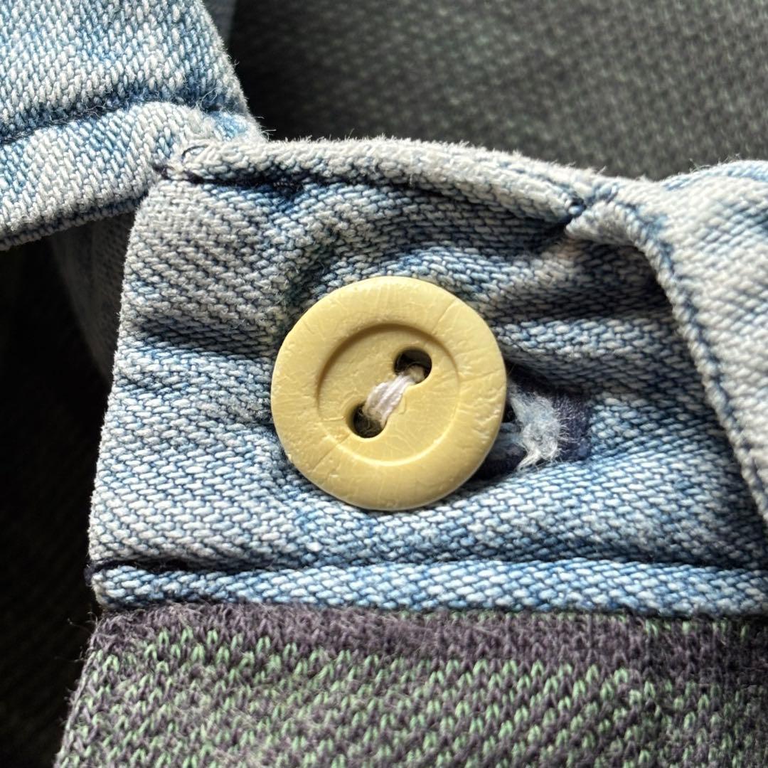 ポロバイラルフローレン ラガーシャツ 長袖 ブラックウォッチ デニム 異素材切替