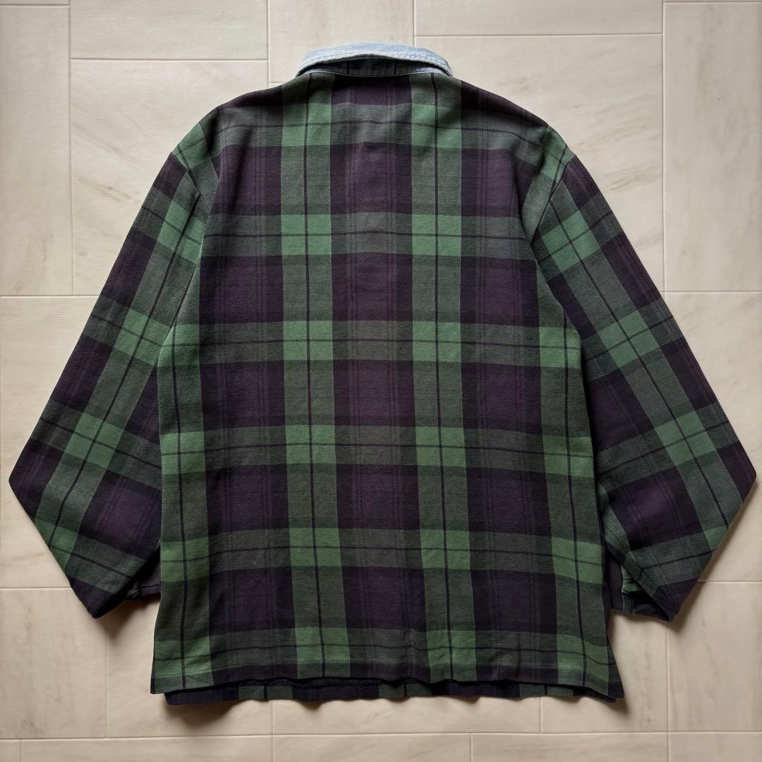 ポロバイラルフローレン ラガーシャツ 長袖 ブラックウォッチ デニム 異素材切替