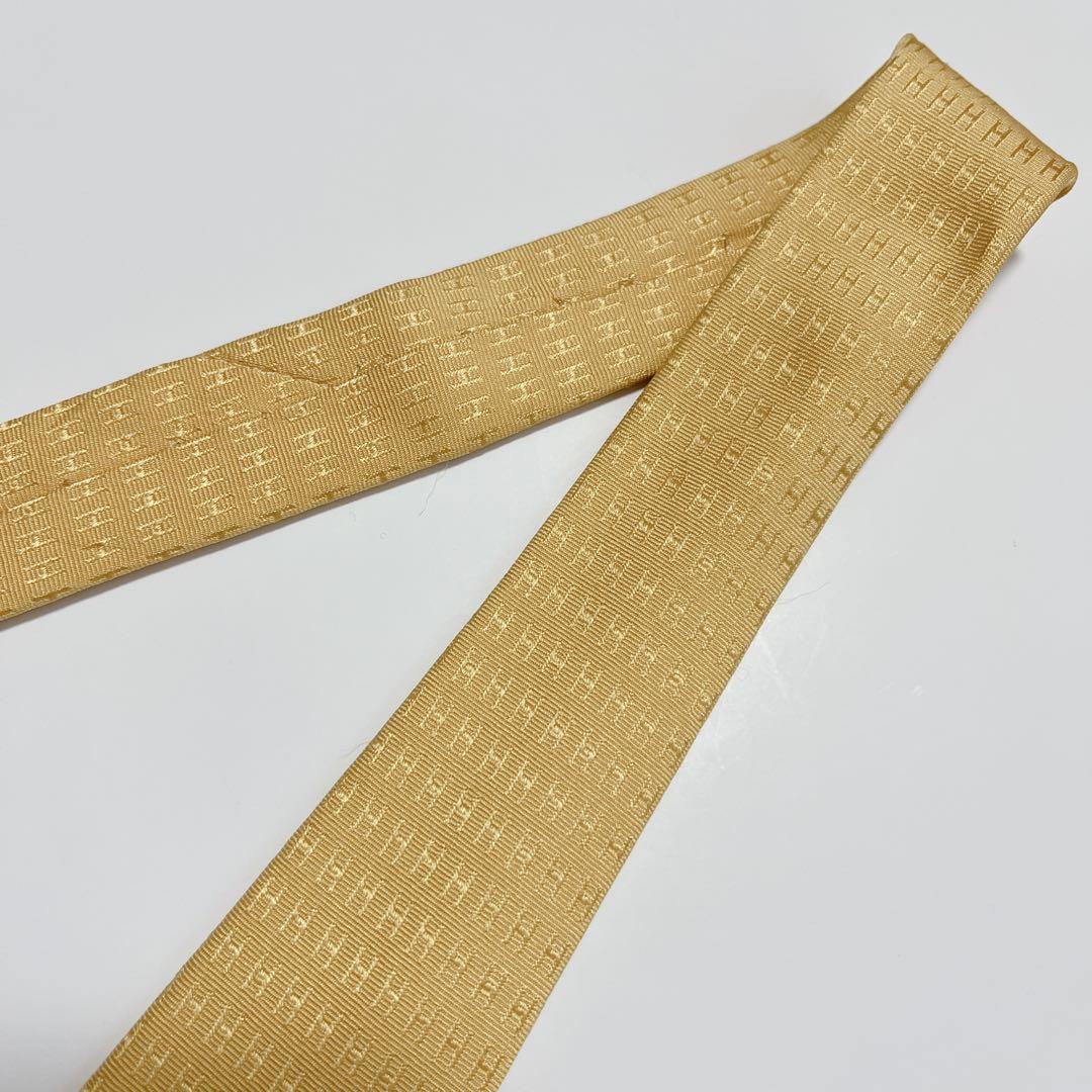 美品 エルメス ネクタイ ハイブランド H柄 ファソネ 光沢 ジャガード織り