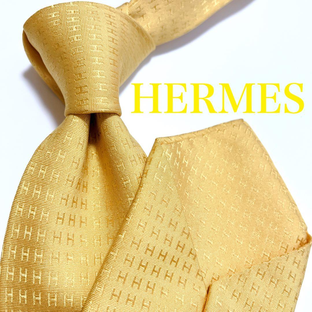 美品 エルメス ネクタイ ハイブランド H柄 ファソネ 光沢 ジャガード織り