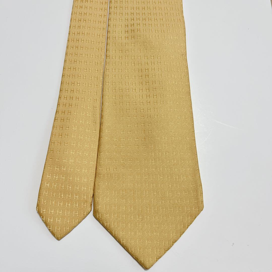 美品 エルメス ネクタイ ハイブランド H柄 ファソネ 光沢 ジャガード織り