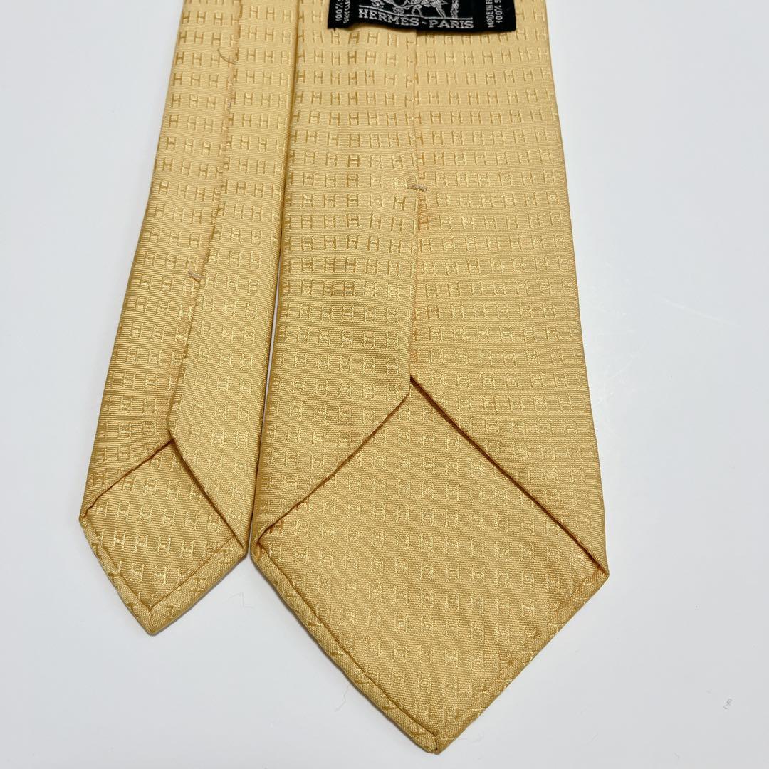 美品 エルメス ネクタイ ハイブランド H柄 ファソネ 光沢 ジャガード織り