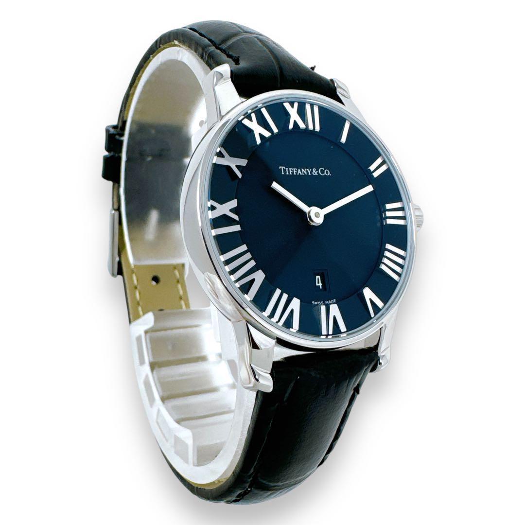 ティファニー アトラス ドーム クォーツ 革ベルト ブラック レディース 時計