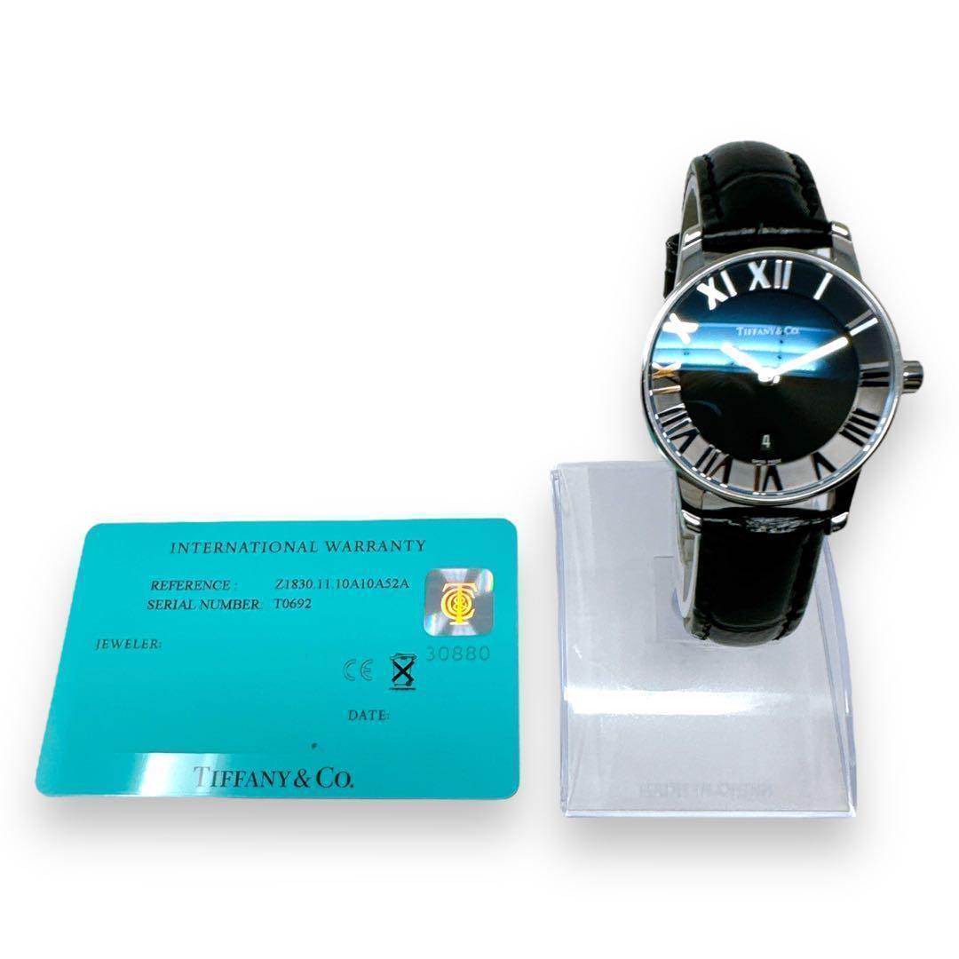 ティファニー アトラス ドーム クォーツ 革ベルト ブラック レディース 時計