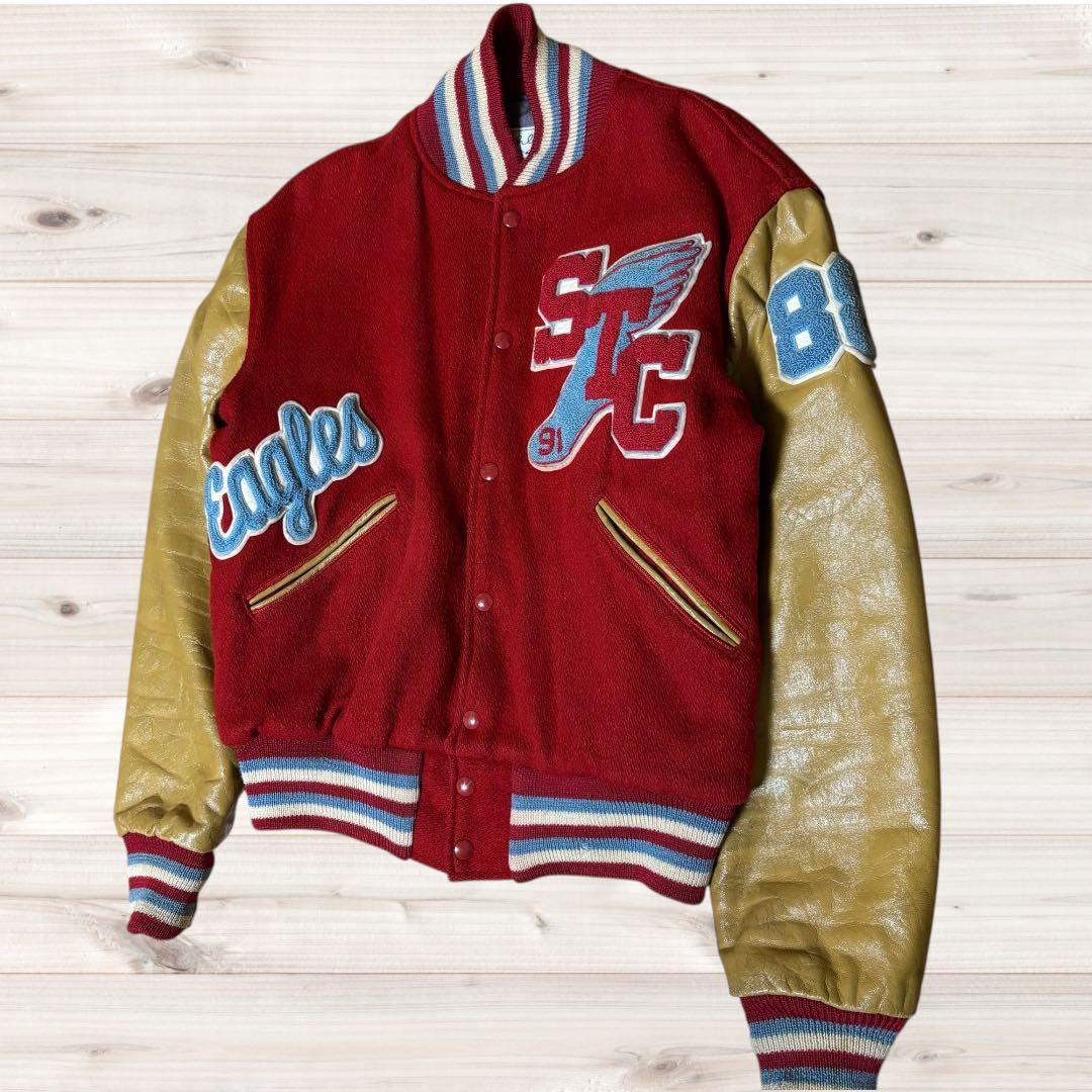 ☆80sCATCHBALL SPORTS レザースタジャン バーシティジャケット