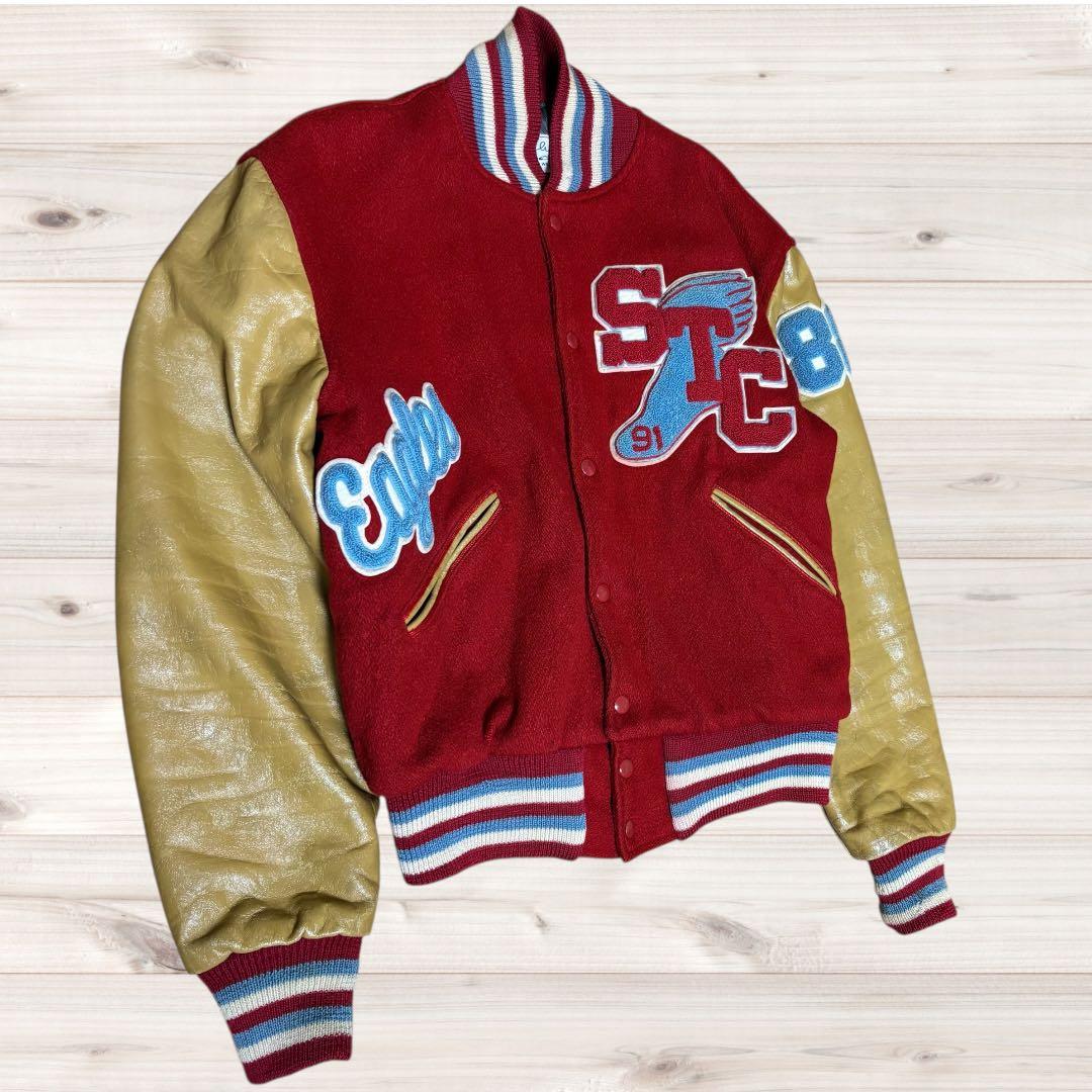 ☆80sCATCHBALL SPORTS レザースタジャン バーシティジャケット